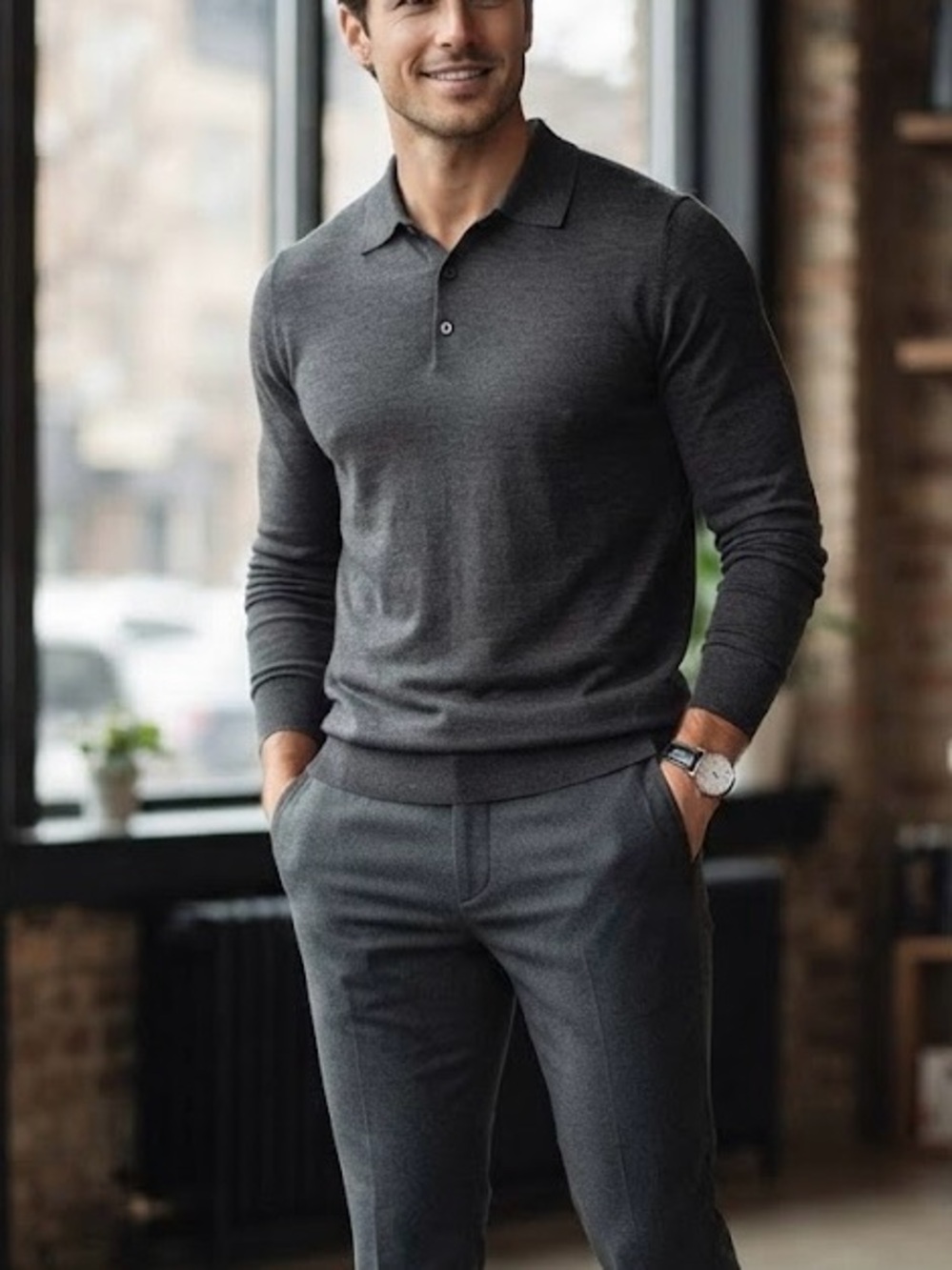 Saks Fifth Avenue Men’s 100% Merino Wool Long Sleeve Polo Sweater Grey 3XL